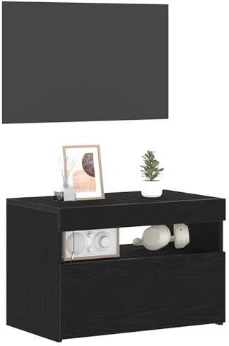 vidaXL Supporto TV Nero in Rovere con Luci LED 60 x 35 x 40 cm | Legno Ingenerizzato con Ampio Spazio di Stoccaggio per Soggiorno e Home Theater, Stile e Facile Assemblaggio, Mobile Consolle Media Ce