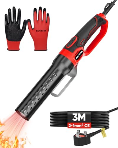EZUVITA 2000W Electric Charcoal Starter with 3m Cable, 60S Rises to 700℃ Fire Lighter with Air Blower for Grill, BBQ, Wood Burning Fireplaces, Chemical Free Heated fire starter with Gloves Included