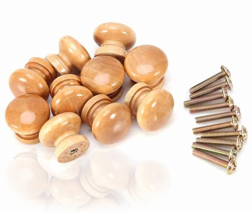 10Pcs Wooden Knobs for Crafts, Wooden Furniture Pulls (S 24MM) | Round Furniture Pulls, Wood Cabinet Knobs For Kitchen, Wardrobe, Drawers—Comfortable Grip And Easy Install