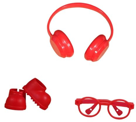 harayaa Fashion Doll Regenstiefel mit Kopfhörern Brille Stiefeletten Puppenschuhe für 6,69 Zoll, Rot