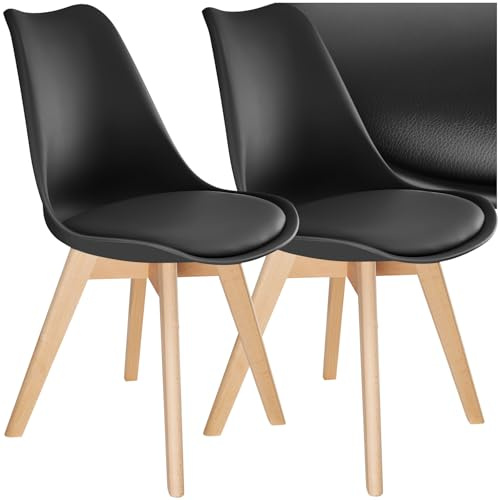tectake® Sillas de Comedor, Muebles Comedor con Diseño Nórdico, Conjunto Sillas Cocina, Asiento Acolchado Silla Ergonómica, Mueble Cocina Moderno - Set de 2 Negro