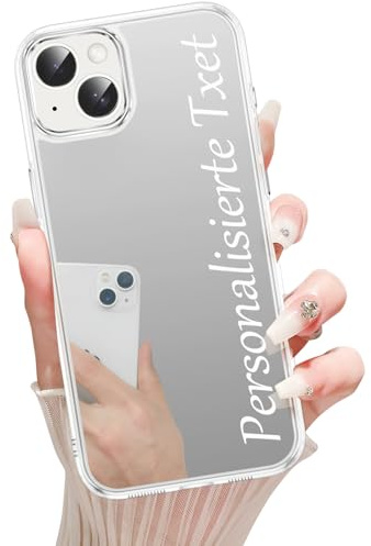 Saqmkil Personalisierte Handyhülle für iPhone 14/iPhone 13, Personalisiert Hülle mit Selbst Gestalten Text Mirror Spiegel Makeup Schutzhülle, Aesthetic Design Frauen Hartes PC Case für iPhone 13 6,1''
