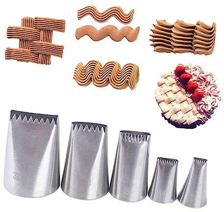 Cabilock Beccucci Per Panna e Dolci in Acciaio Inossidabile Intrecciato, Set Da 5 Pezzi Per Decorare Torte, Biscotti e Cupcake, Strumenti Per Cottura Al Forno Per Principianti e Professionisti