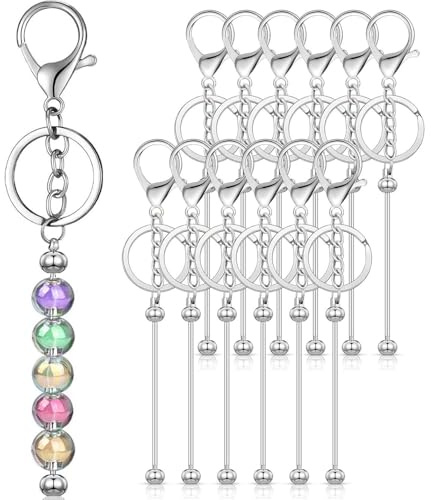 Srvauyea 12 Stück Perlen Schlüsselanhänger zum Selber Machen, Metall Beadable Schlüsselanhänger Bulk für DIY, Schmuckherstellung, Anhänger, Charms