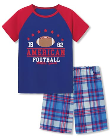 Beezizac Boys Pajamas AMERICAN FOOTBALL 2-Piece Classical Short Sleeve & Shorts Cozy PJ Set Kid Sleepwear Size 18