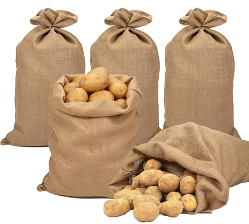 Sacos de yute natural, patatas, doble torsión, 60 x 40 cm, paquete de 5 unidades