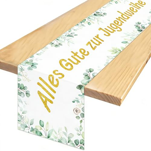 Jugendweihe Tischläufer Alles Gute Zur Jugendweihe Tischdeko Tischband Grün | Endlich Erwachsen Party Tischläufer Deko Grün Gold Jugendweihe Küche Esstisch Dekoration 180*33 cm