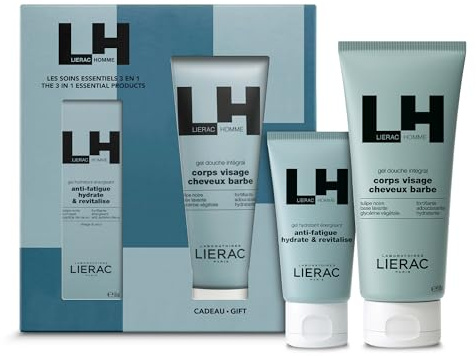 Lierac - Coffret Cadeau Homme Gel Hydratant Energisant et Gel Douche offert - Soins 3-en-un Peau, Cheveux et Barbe - Hydratation Renforcée - Tous types de Peaux - Edition Cadeau Fête des Pères