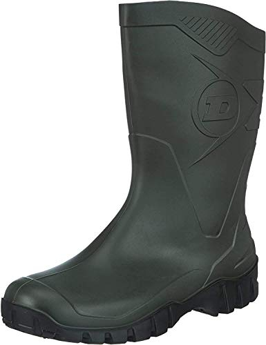 DUNLOP Flying Dee - Unisex Calf High Short Wellington Rain Boots, Green, Waterproof and Chemical Resistant PVC Work Wellies for Outdoor, Gardening and Leisure Activities - EU46, UK11