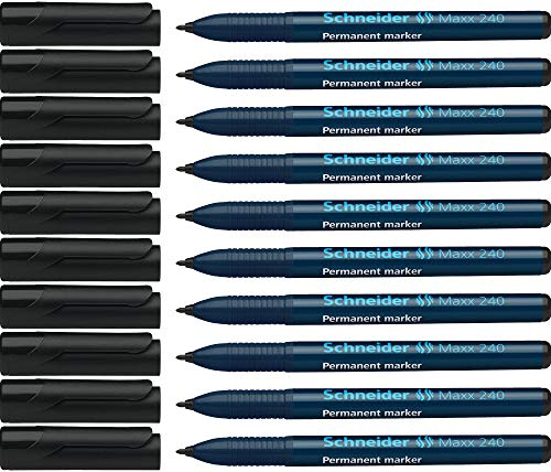 Schneider Maxx 240 Permanent-Marker mit Rundspitze (Cap-Off-Ink, Strichstärke 1 - 2 mm) 10er Packung schwarz