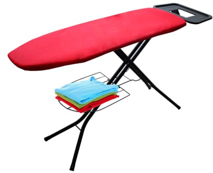 Burdeos - Tabla de Planchar de 120 x 38 cm, Rejilla Porta Ropa, Soporte Centro Planchado, Color Rojo