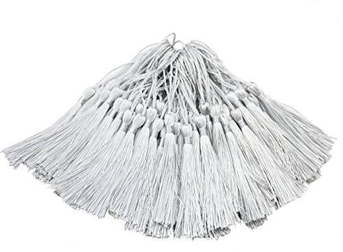 Makhry 100 Stück 13cm / 5 Zoll Handgefertigte Gerade Quaste mit 2 Zoll Schleife für die Herstellung von Schmuck, Souvenirs, Lesezeichen, DIY Handwerk Zubehör (Silber)