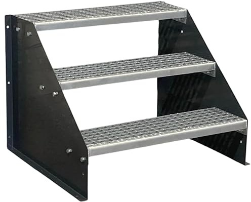 Srm-Design 3-Stufen Standtreppe, Stahltreppe, Breite 160 cm, Höhe 63 cm, Anthrazitgrau, Robuste Außentreppe, Stabile Industrietreppe für den Außenbereich