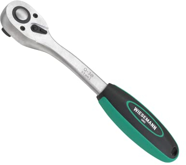 Grosse Hebel-Umschaltknarre 1/2 Zoll mit 72 Zähnen von WIESEMANN 1893 I feinverzahnte Ratsche aus CV-Stahl verchromt mit Zwei-Komponenten Griff I 80836