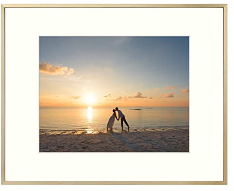 Golden State Art, Gold 16x20 Aluminum Frame for 16 x 20 Picture or 11x14 Photo with Mat - Shatter - Resistant Glass - for Wall Mount Decoration - 1 Pack
