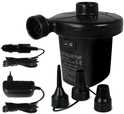 OcioDual Elektrisk luftpump, pumpluftmadrass, elektrisk pump för luftmadrass, bärbar luftpump, 240 V AC till 12 V DC, madrassinflator, plaskdamm, pool, camping (240 V AC till 12 V CC)