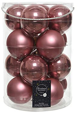 16 Christbaumkugeln Glas 8cm Altrosa