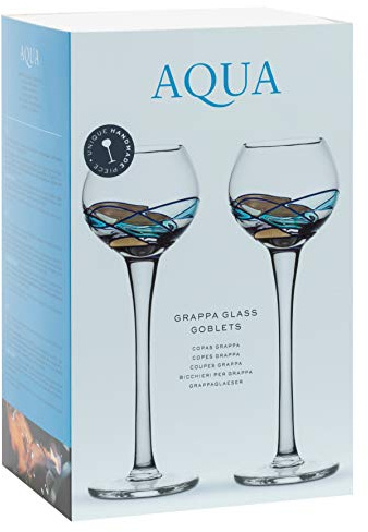 ART ESCUDELLERS 2 Copas Grappa, Estilo GAUDÍ. Originales de Cristal Artesanales y Pintados a Mano por Artistas Europeos. Copas para Novios. Regalo de Boda, cumpleaños - Colección Aqua
