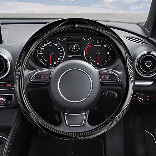 GADLANE Microfibre Leather Steering Wheel Cover Universal Soft Anti-Slip Breathable Car Steering Wheel Size M 37-38cm - No Stitching Needed - Black