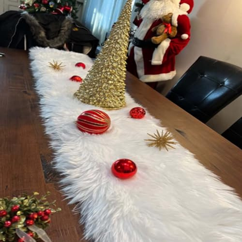 Tischläufer modern Oster,Tischläufer Weihnachten weiß,tischläufer abwaschbar,aus Kunstfell Felloptik für Weihnachten ,Hochzeit Party (30x120cm)