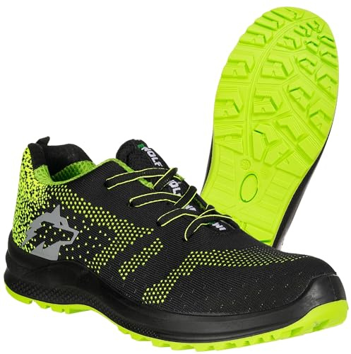 BWOLF Show S1/O1 - Zapatos de Seguridad para Hombre, Resistentes al Aceite, Antideslizantes, con tecnología de Agarre 4x4, tecnología Airflow, antiestáticos, Verde S1, 45 EU
