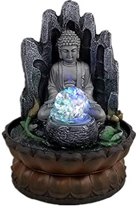jiaquanwufeng-2022 Fengshui Fuentes Indoor Buda Fountain Tabletop Fountain Sentado Buda Zen Fuente Resina Artesanía Interior Sala de Estar Decoración de la Oficina de la Oficina Cascada de Fuente