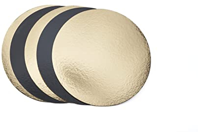 Miamex Lot de 5 Supports à Gâteau/Traiteur/Déco Ronds en Carton Or et Noir (22 cm)