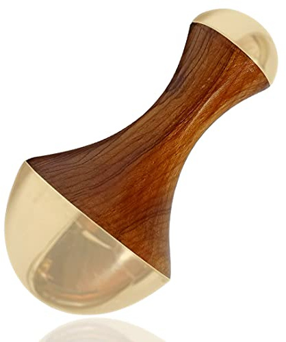 Spanzo Creation ? 2 in 1 Kansa Wand Mini Ayurvedisches Gesicht Akupunkt Massagegerät zur Entgiftung & Tiefenentspannung Massagegerät Teakholzgriff (Natural-2)
