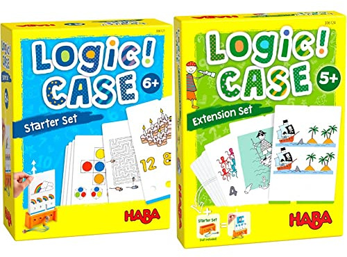 HABA 306121 - LogiCASE Starter Set 6+, Mitbringspiel ab 6 Jahren & 306124 - LogiCase Extension Set – Piraten, Mitbringspiel ab 5 Jahren