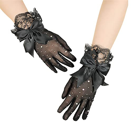 YJZQ Spitze Handschuhe Kurze Spitzenhandschuhe Damen Brauthandschuhe Strass Mesh Handschuhe Höflichkeit Handschuhe Hochzeit Abend Party