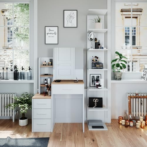Vicco Schminktisch Conrada, Weiß/Sonoma, 80 cm | geeignet zur Organisation von Kosmetikartikeln und Accessoires