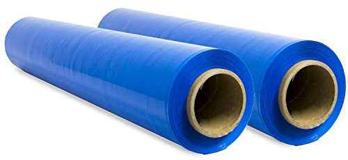 Elastisk förpackningsfilm, blå plastfilm för förpackning, plastrulle transport- och flyttskydd, rulle 50 cm och upp till 400 m töjbar - Offituria (blå, 2 stycken)