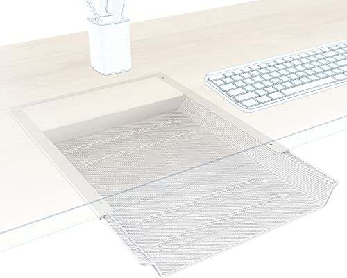 KD Essentials – Skrivbordslåda, förvarar A4-dokument vit och kontorsmaterial osynligt under bordet, undermonterad låda som organisatör/hylla på kontoret och hemmakontoret – metall