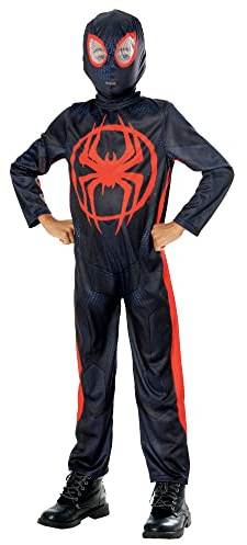 RUBIE'S Marvel Official, Spinder-Man, klassisk Miles Morales barndräkt, storlek 7–8 år, långärmad jumpsuit, halloween, balaclava