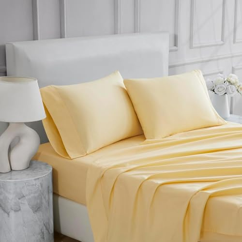 Linen Closet Ultimate - Juego de sábanas de percal Amarillo Claro para Cama Individual, 3 Piezas