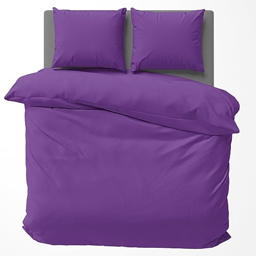 Visaggio Bettwäsche 155x220 cm Bettbezug Garnitur Set Bettwaren Baumwolle Uni Einfarbig Lila