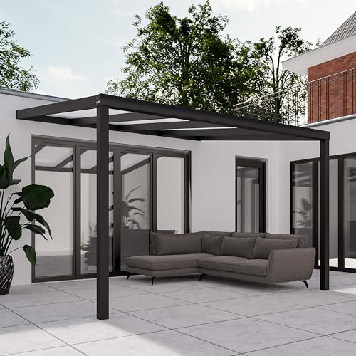 Pratt & Söhne Auvent de terrasse en Aluminium 406 x 357 x 285 cm - Pavillon avec plaques en Polycarbonate Opal - Carport Pergola Véranda - Anthracite