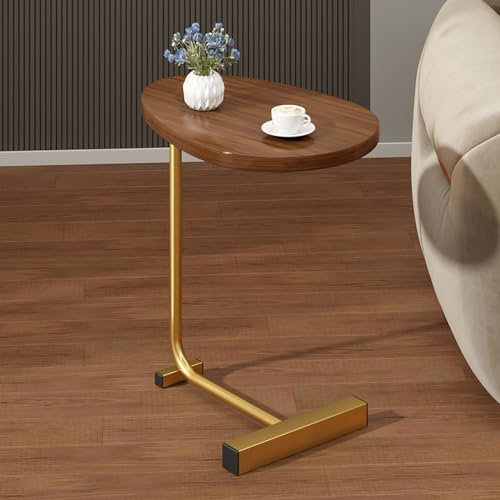 Table D'appoint en Forme de C, Table de Lit, Petite Table Basse, Table D'appoint pour Canapé, Assemblage Facile, pour Salon, Chambre a Coucher, Cuisine ( Color : Walnut+gold , Size : H-62cm/24.4in )
