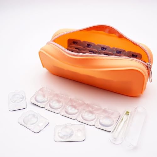VORDRASSIL P-40 daily contact lens organizer, Disposable Contact Lens Dispenser, Premium Quality, Water-Resistant Silicone Case for All Brands Daily Lens., ORANGE