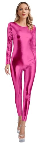 inhzoy Body da Danza da Donna Lucido Wetlook Leotard da Balletto Body Intero da Ginnastica Artistica Scollo Rotondo Unitard Tuta Intera da Festa Rave Party Costume Carnevale Rosa S