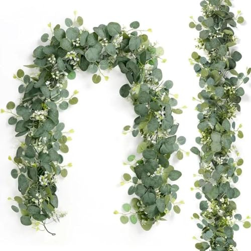 Artificial Eucalyptus Leaves Greenery Garland Faux Plant Spring Vines With White For Wedding Flowers Decor Berries Party banister decor Houseplant restaurant Wreath ball,topiary artificial pla