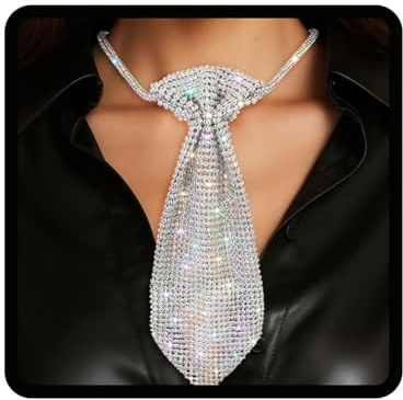 ELABEST Rhinestone Neck Tie Sparkling Tie Necklace Adjustable Diamond Tie for Women (Silver)