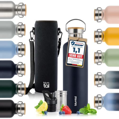 Blumtal Thermosflasche aus Edelstahl, doppelwandig, BPA-frei und isoliert, Edelstahlflasche, Teeflasche, Thermosflasche, Sportflasche, 750 ml, Dunkelblau