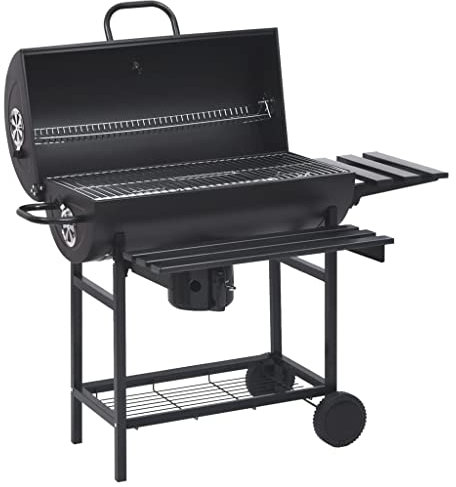 asdchZen Home-Sets Mit Fassgrill Mit Rädern Und Regalen Aus Schwarzem Stahl 115 X 85 X 95 cm