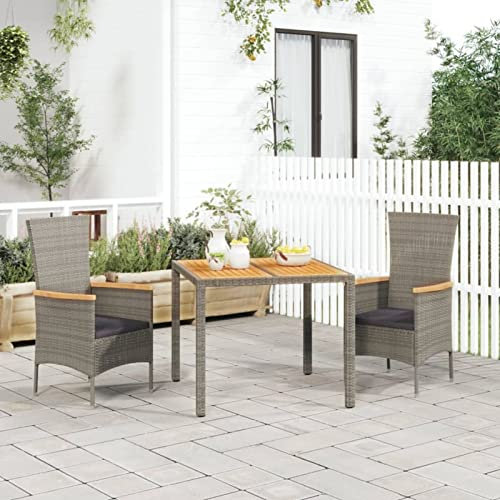 Homgoday Set da pranzo da giardino 3 pezzi con cuscini in rattan sintetico grigio, sedia tavolo cucina esterno terrazza patio balcone mobili tipo 8 sedie da giardino
