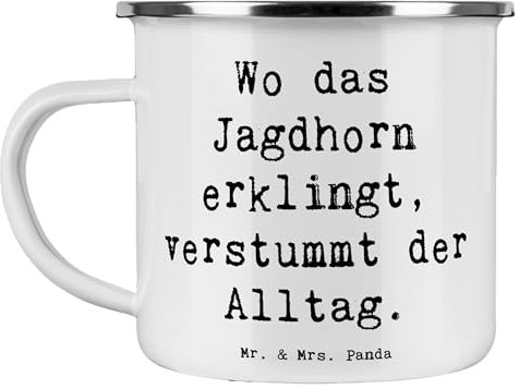 Mr. & Mrs. Panda Camping Emaille Tasse Spruch Jagdhorn Melodie - Geschenk, Gelassenheit, Alltag verstummt, Emaille Becher, Camping Becher, Handwerk,