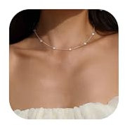 Adramata Perlenkette Damen - 18K Gold/Silber Perlen Choker Kette mit Süßwasserperlen - Damen Schmuck Geschenke