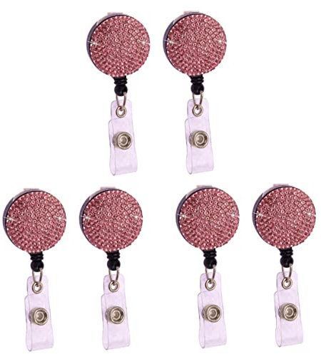 LALAFINA 6stücke Retractable Badge Clips Mit Strass Runde Form Abs- Id Karten Für Arbeitsausweise Kreative Namensschilder Pinke Farbe