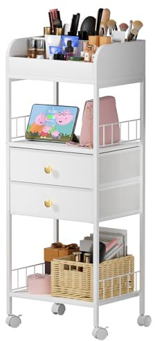 YILQQPER Makeup Organizer, Make Up Skincare Organizers and Storage, Makeup Cart with Drawers, Vanity Cosmetics Display Cases Holder for Skin Care Nail Perfume Hair, White