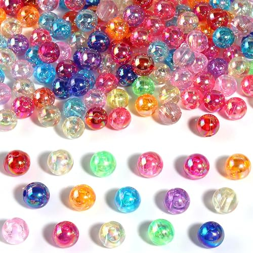 Acrylperlen, 800 Stück Perlen zum Auffädeln, Bunte Bastelperlen Große Perlen 8mm PerlenRund Bastelperlen zum Auffädeln für DIY Schmuckherstellung Armbänder Halsketten Basteln